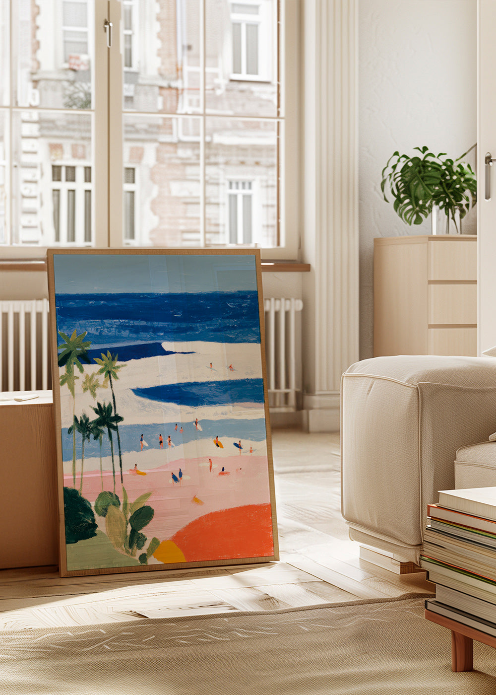 Landscape art: beach surf and palms