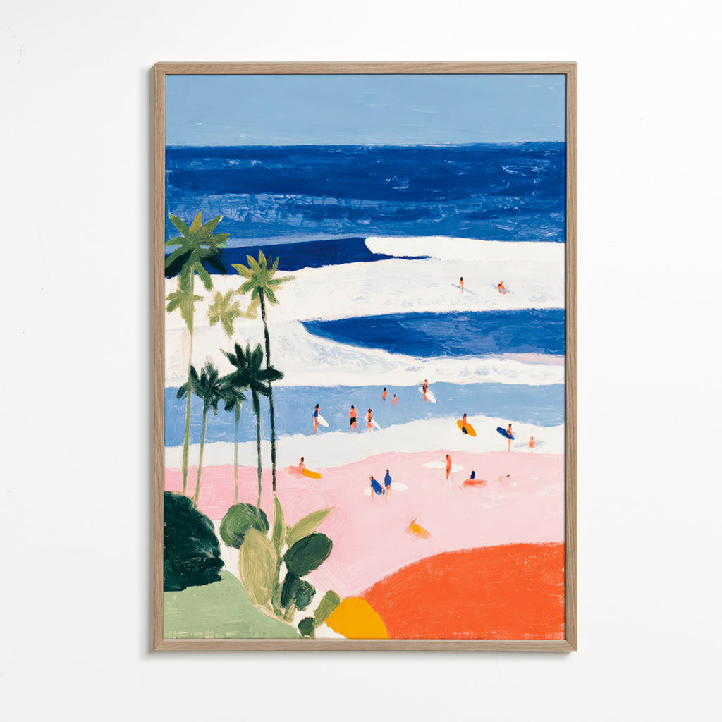 Landscape art: beach surf and palms