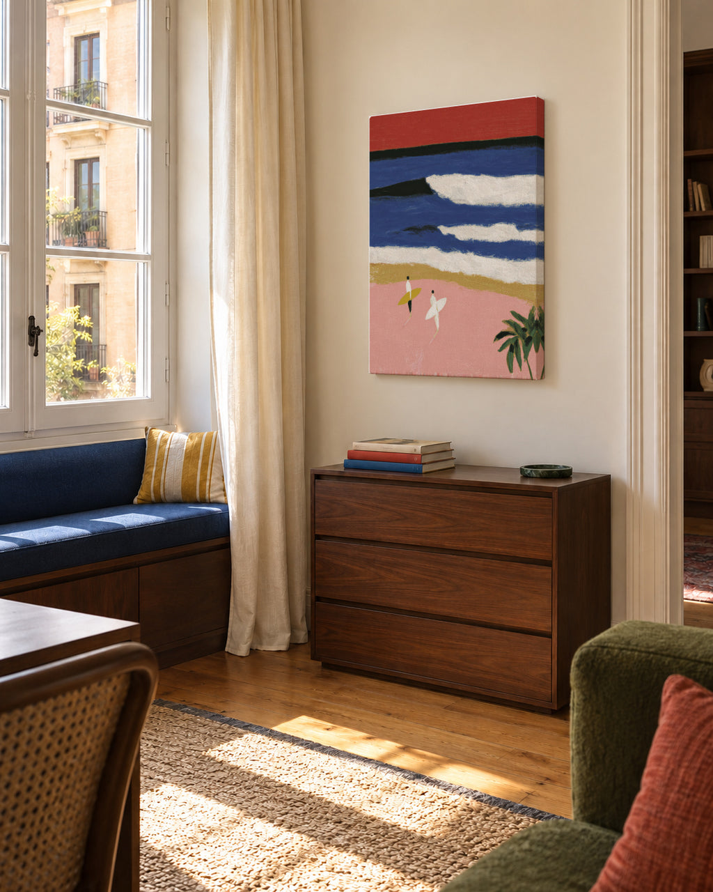 Coral Waves - Unframed canvas in an interior