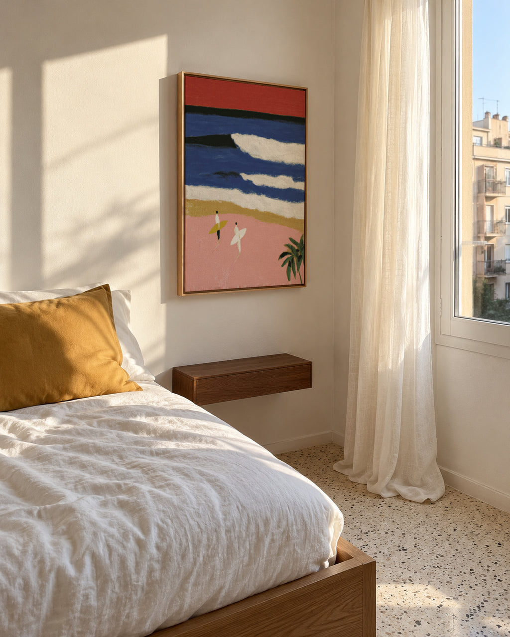 Coral Waves - Framed canvas in an interior