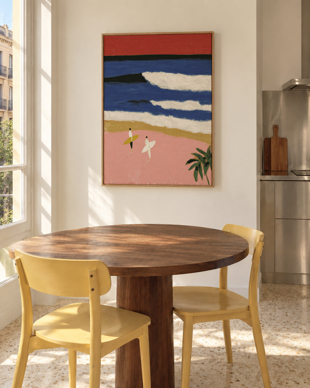 Coral Waves - Framed canvas in an interior