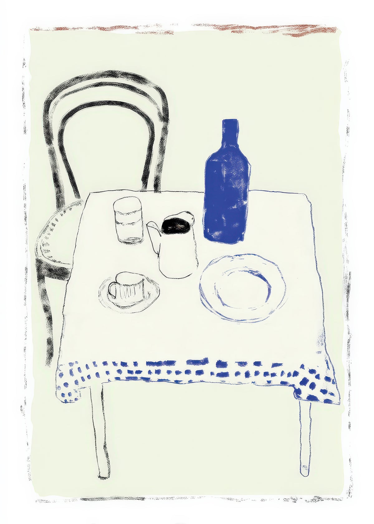 Blue Bottle Table - Unframed art print