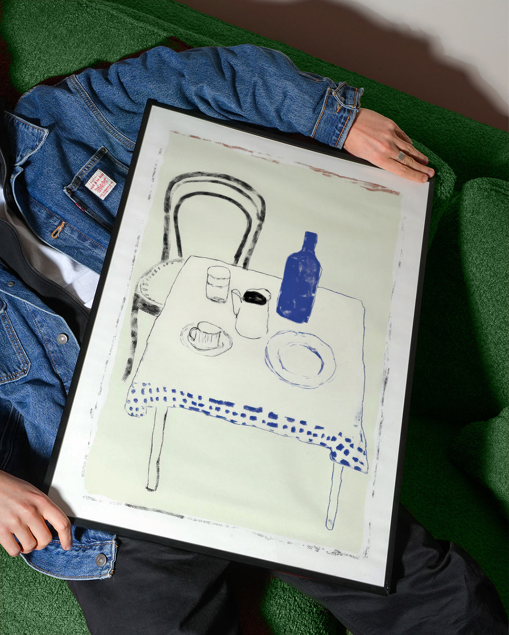 Blue Bottle Table - Framed poster detail