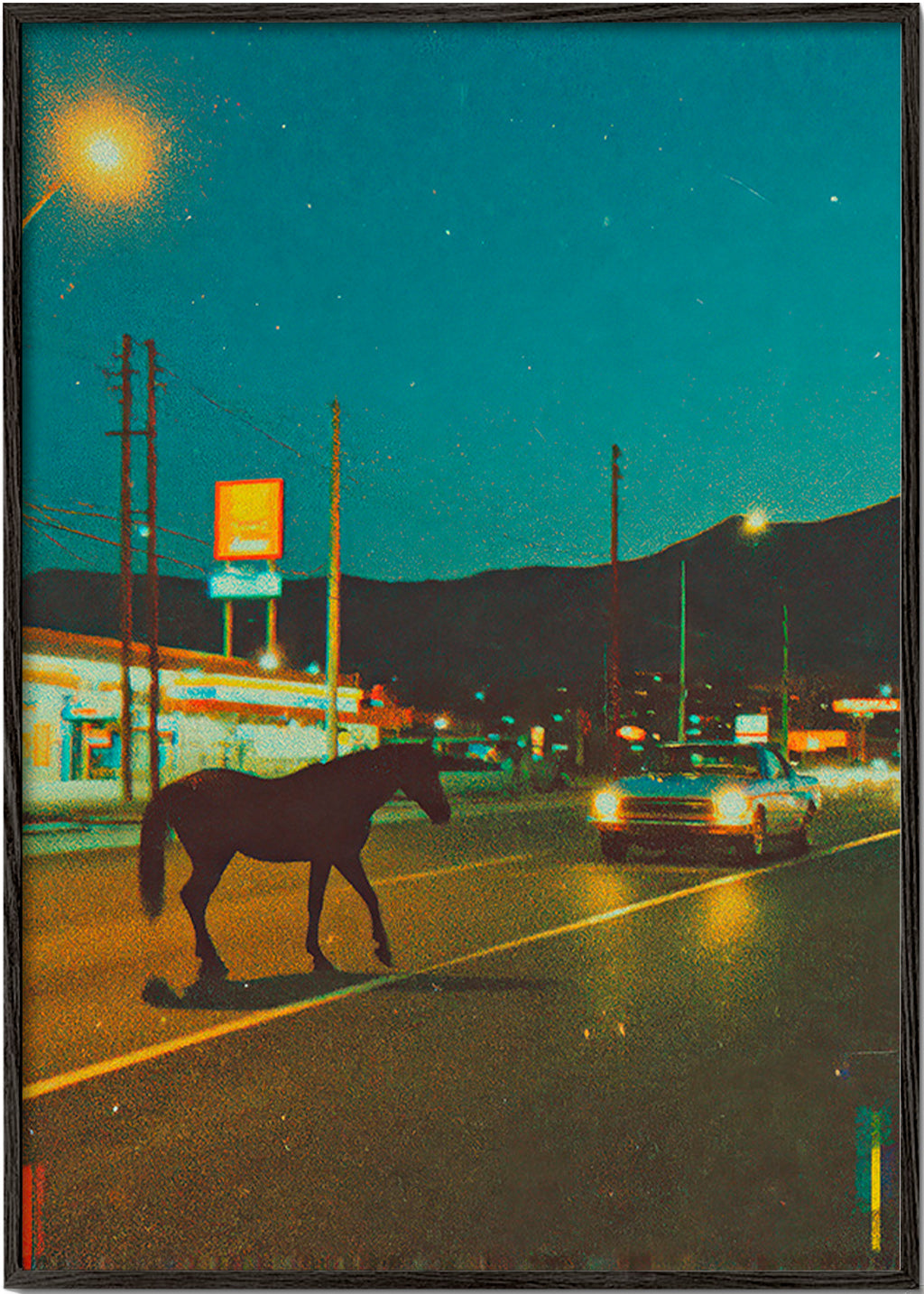 Horse at night on road