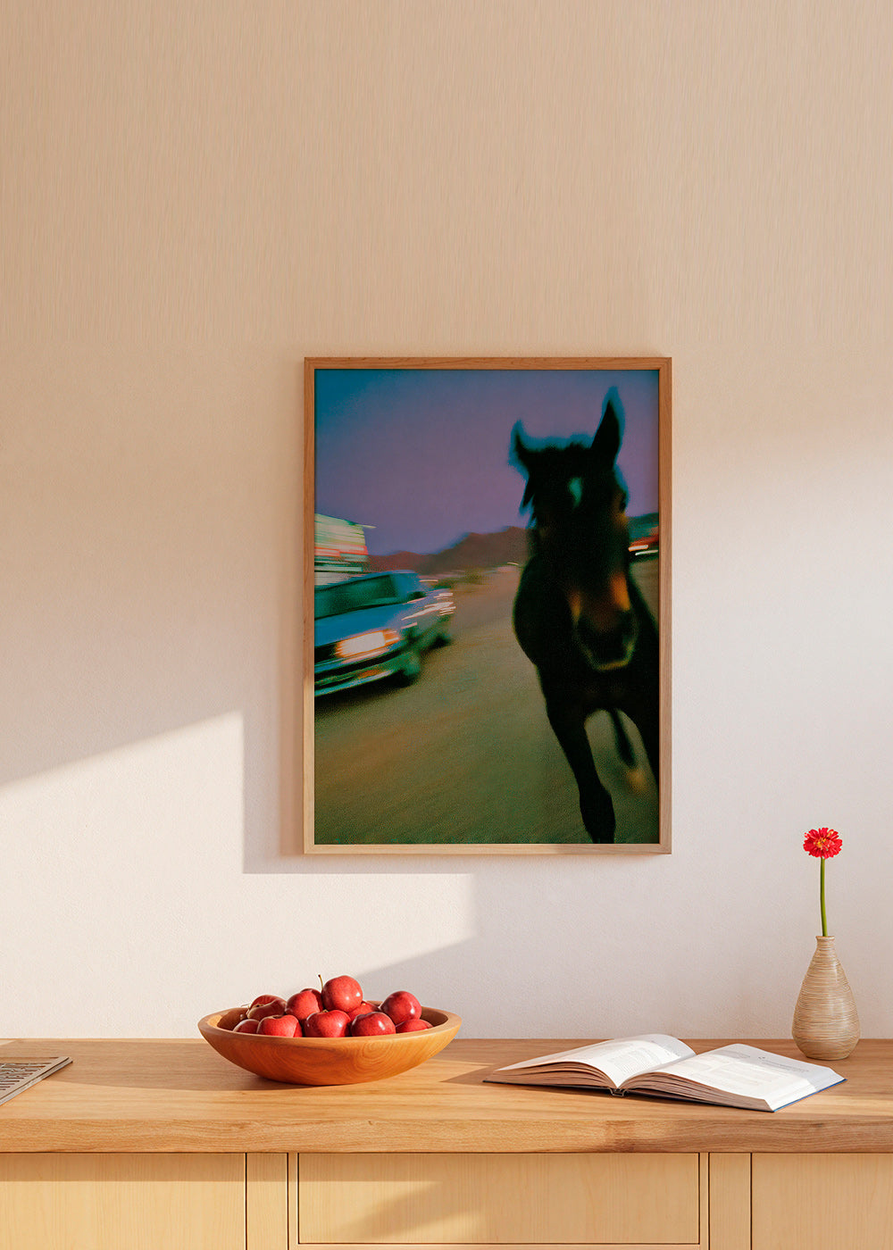 Artwork horse in motion at dusk