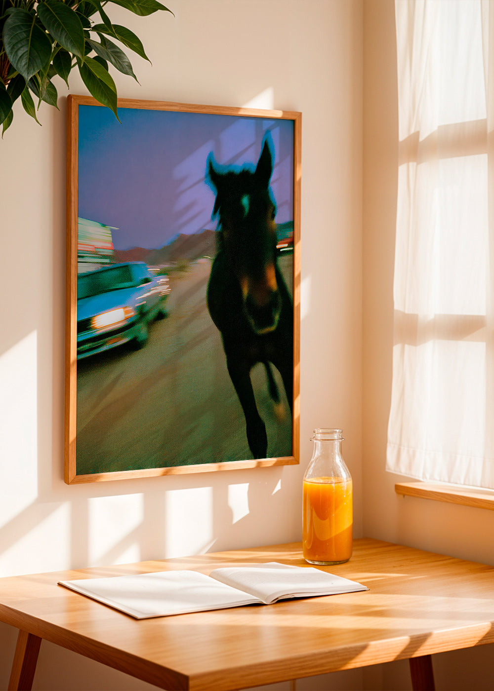 Artwork horse in motion at dusk