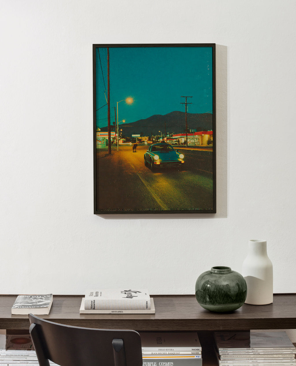 Landscape art: desert highway at night