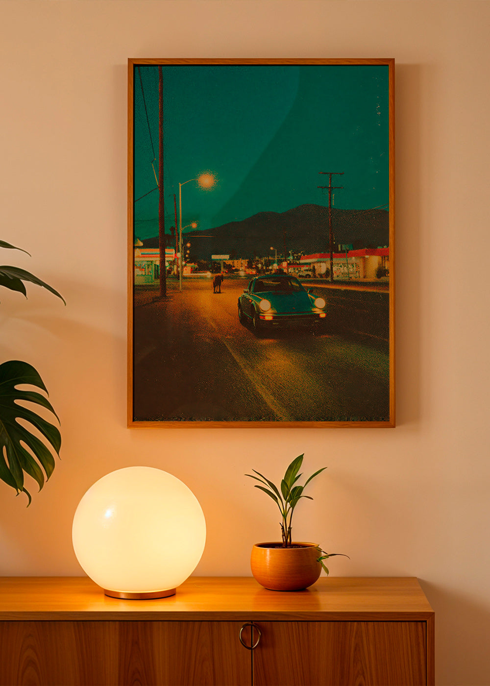 Landscape art: desert highway at night