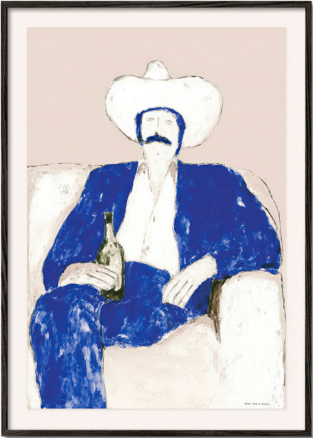 Illustration of seated blue cowboy