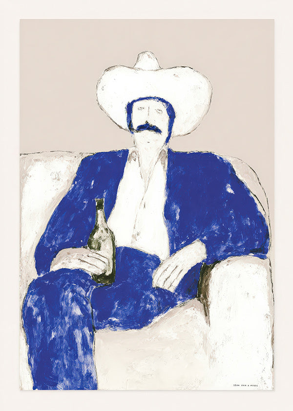 Illustration of seated blue cowboy