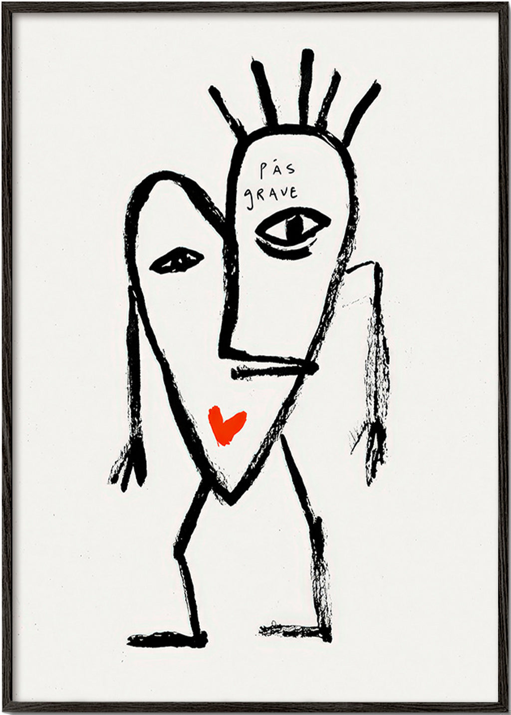 Abstract artwork linear face with red heart