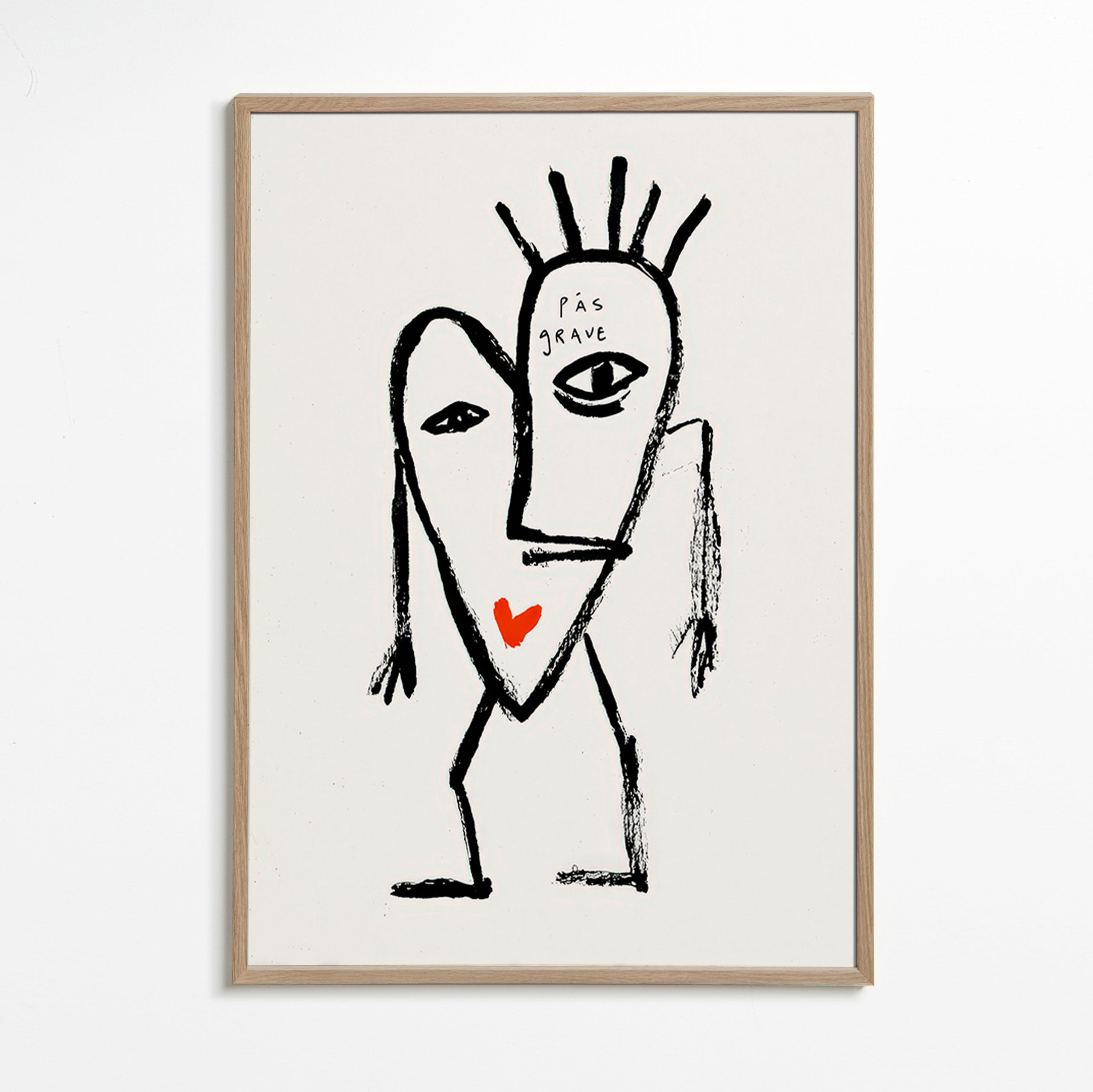 Abstract artwork linear face with red heart