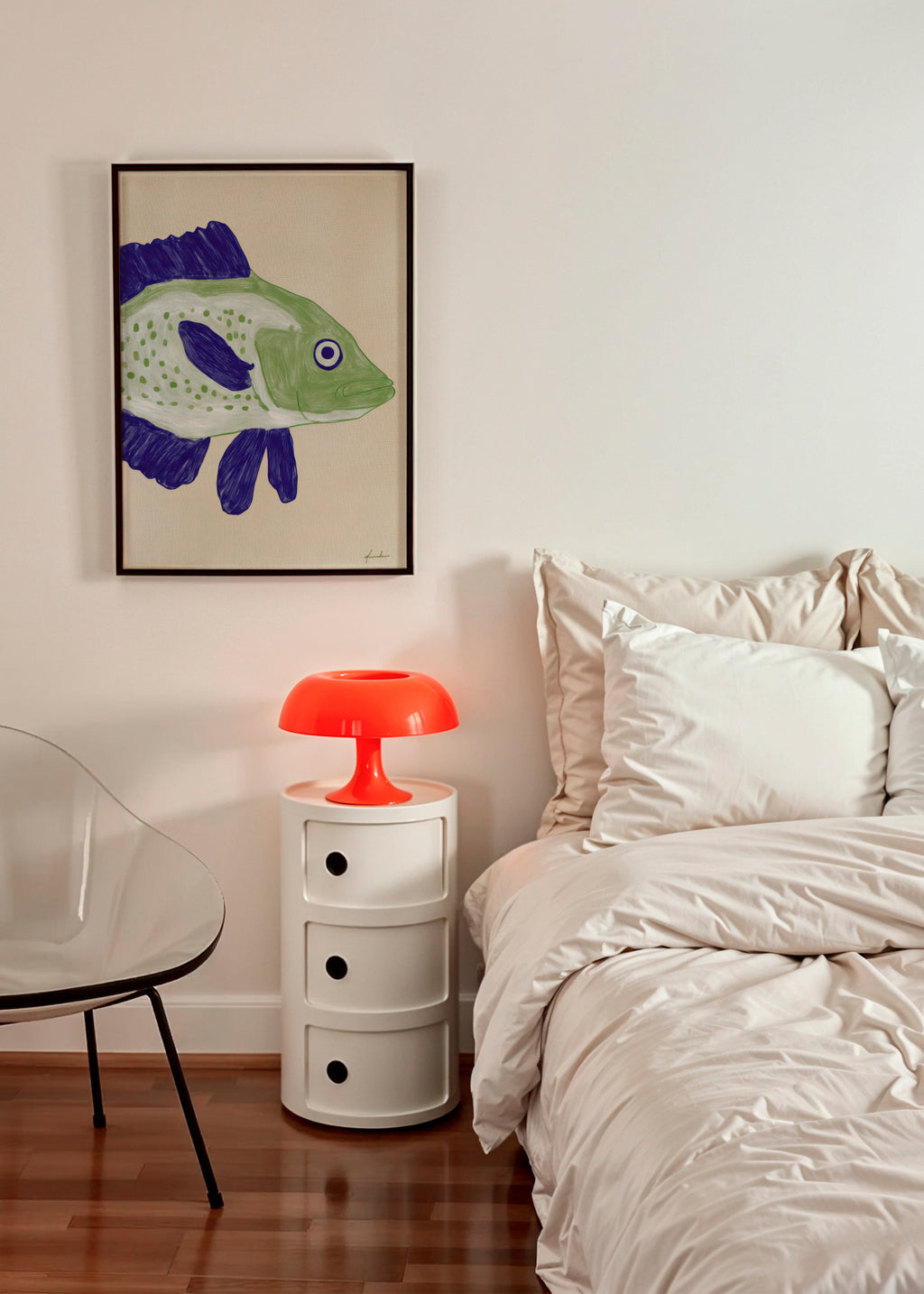 Green Fish - Framed poster in an interior