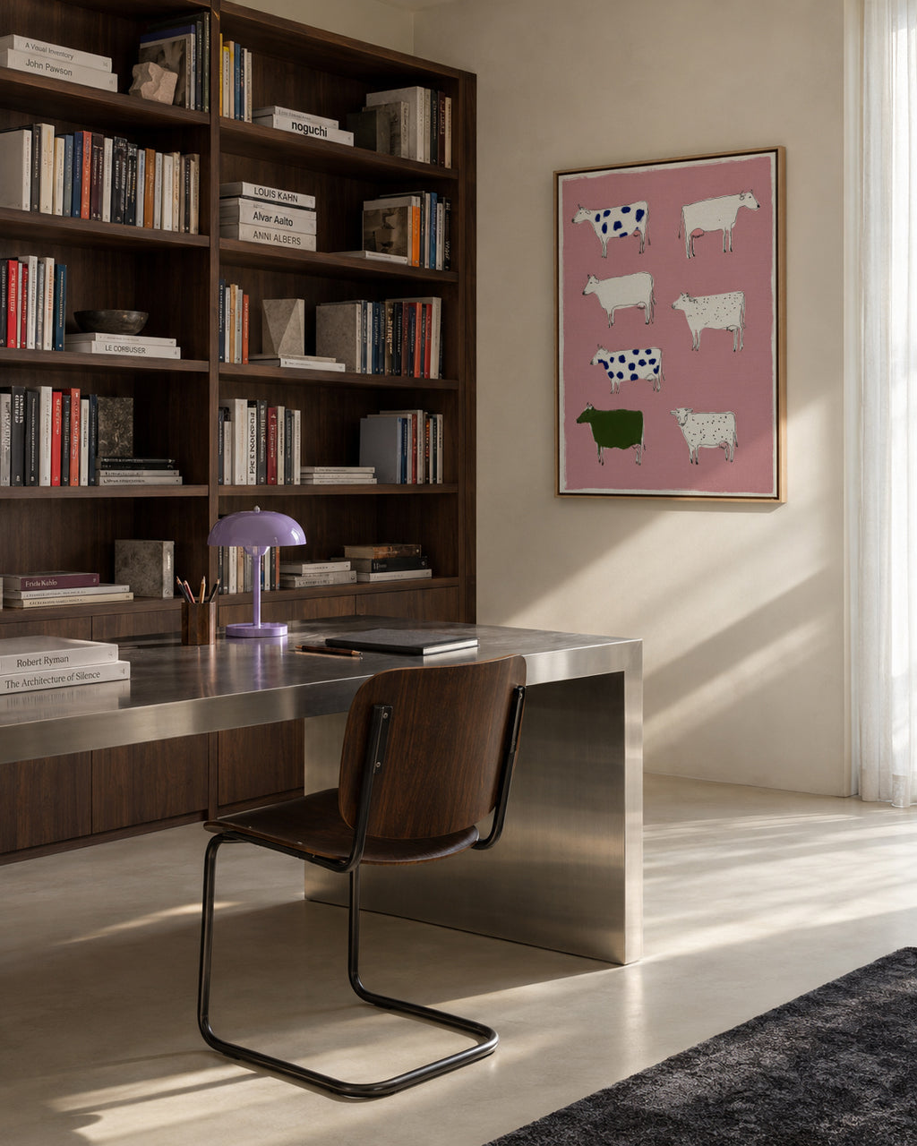 Pink Farm - Framed canvas in an interior