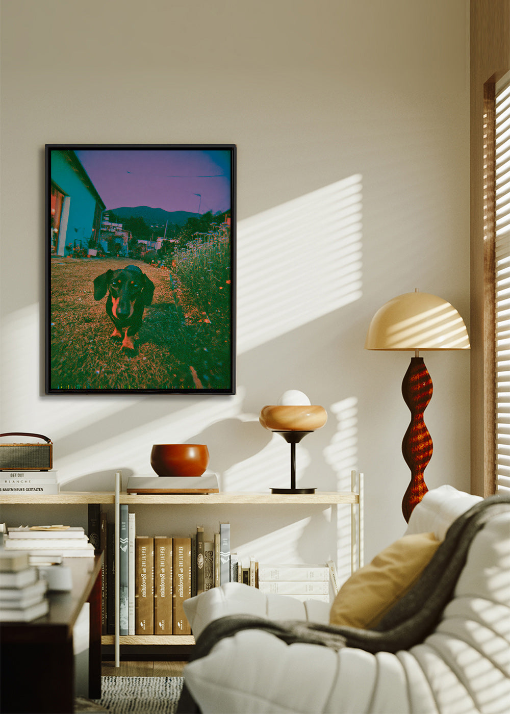 Dog at dusk photograph