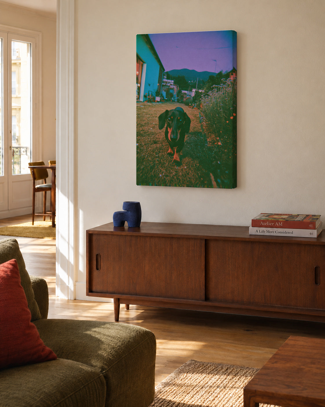 Dog at Dusk - Unframed canvas in an interior