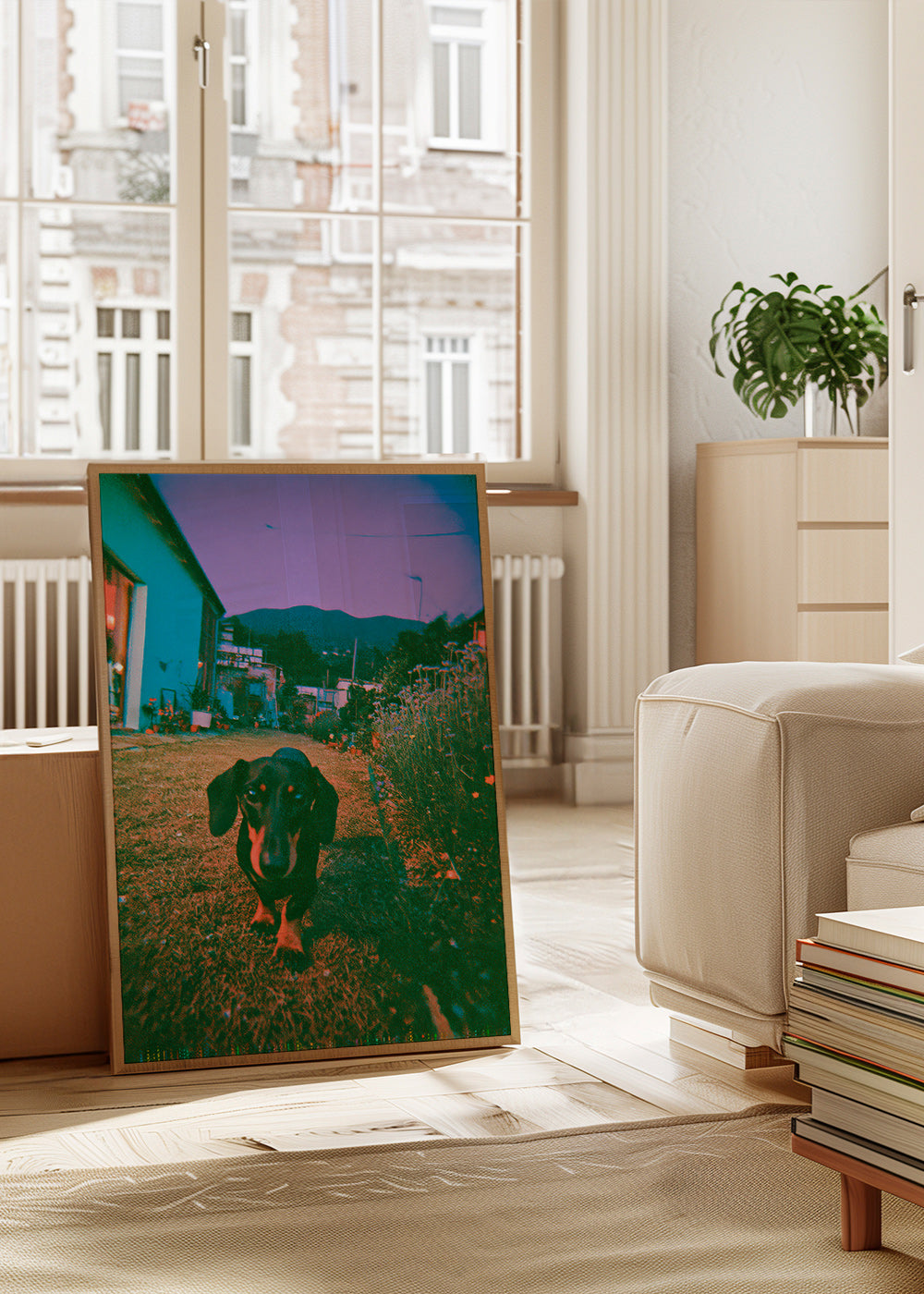 Dog at dusk photograph