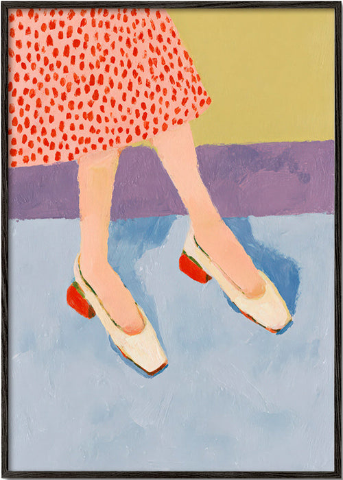 Red shoes illustration with patterned skirt