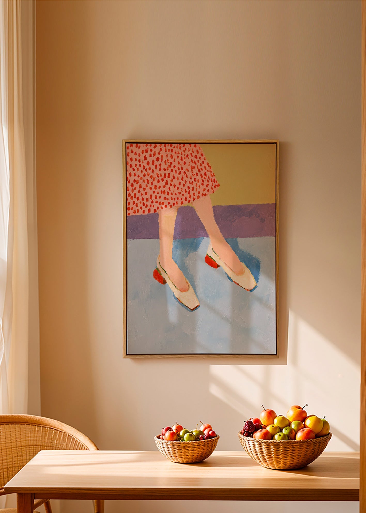 Red shoes illustration with patterned skirt