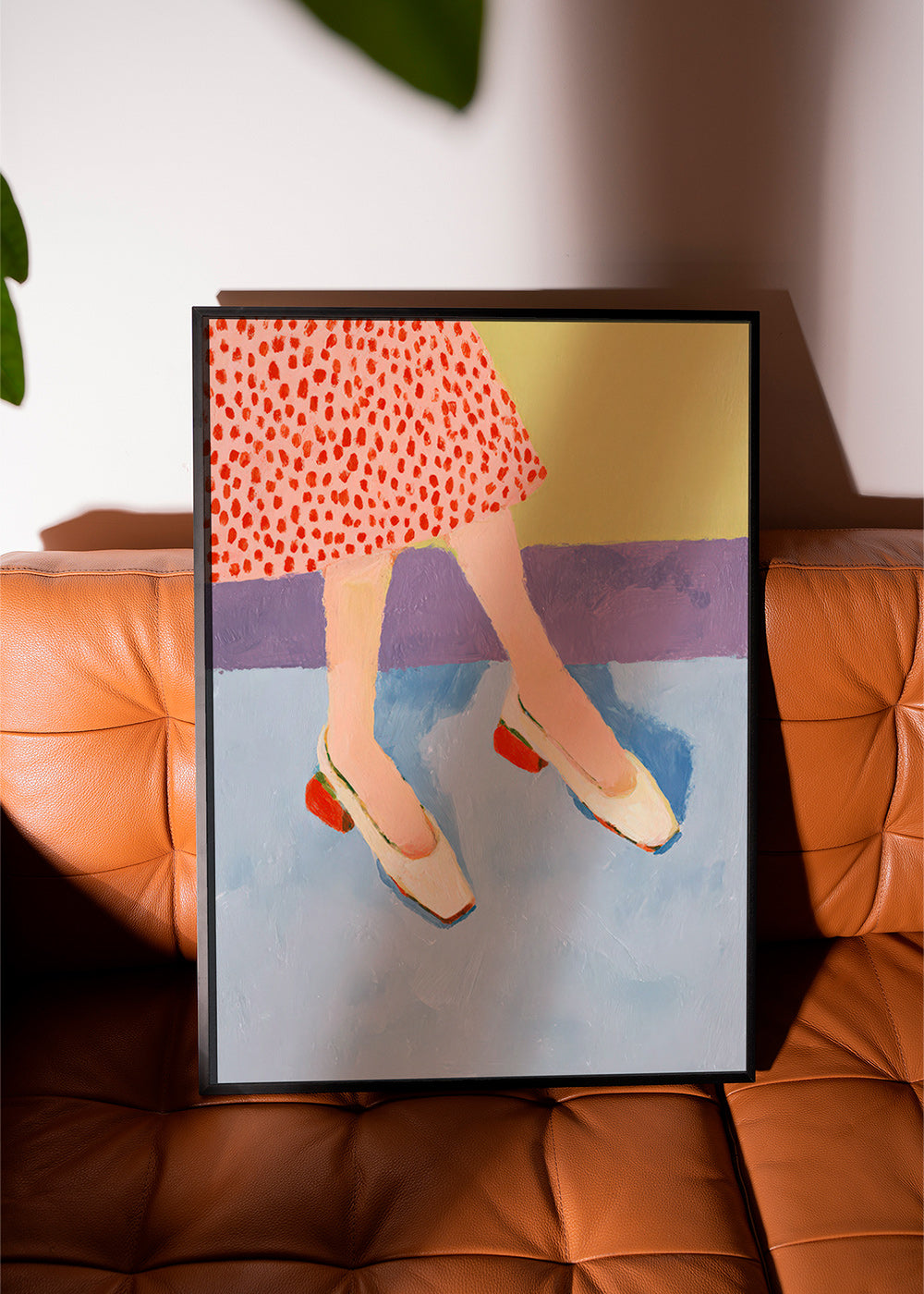 Red shoes illustration with patterned skirt