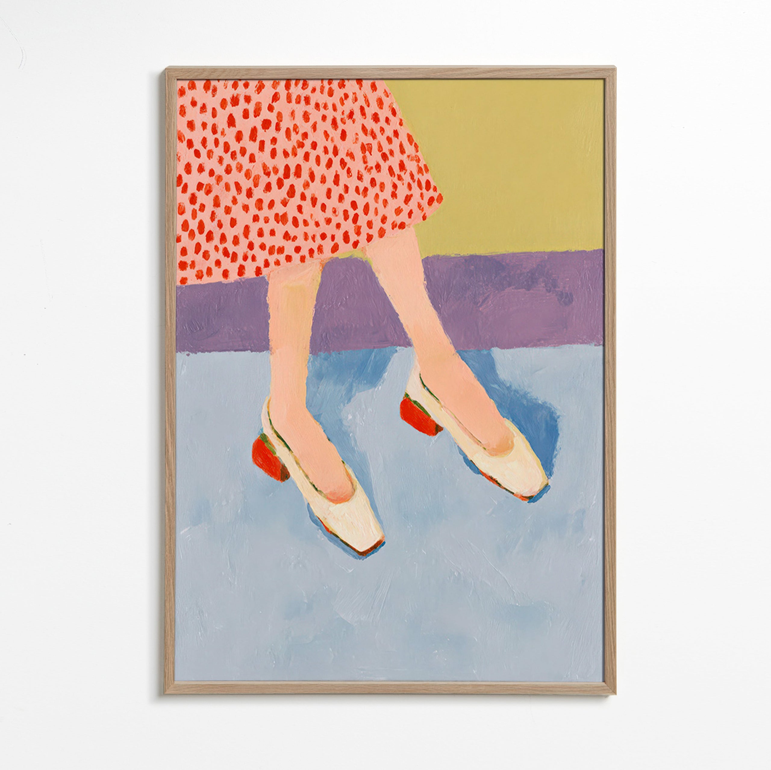 Red shoes illustration with patterned skirt