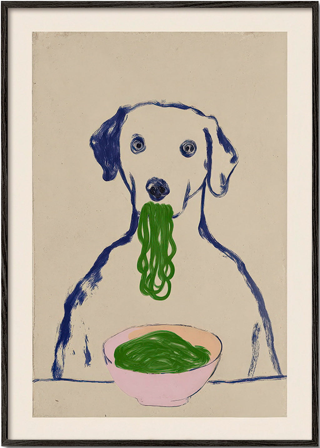 Kitchen art: dog with noodles