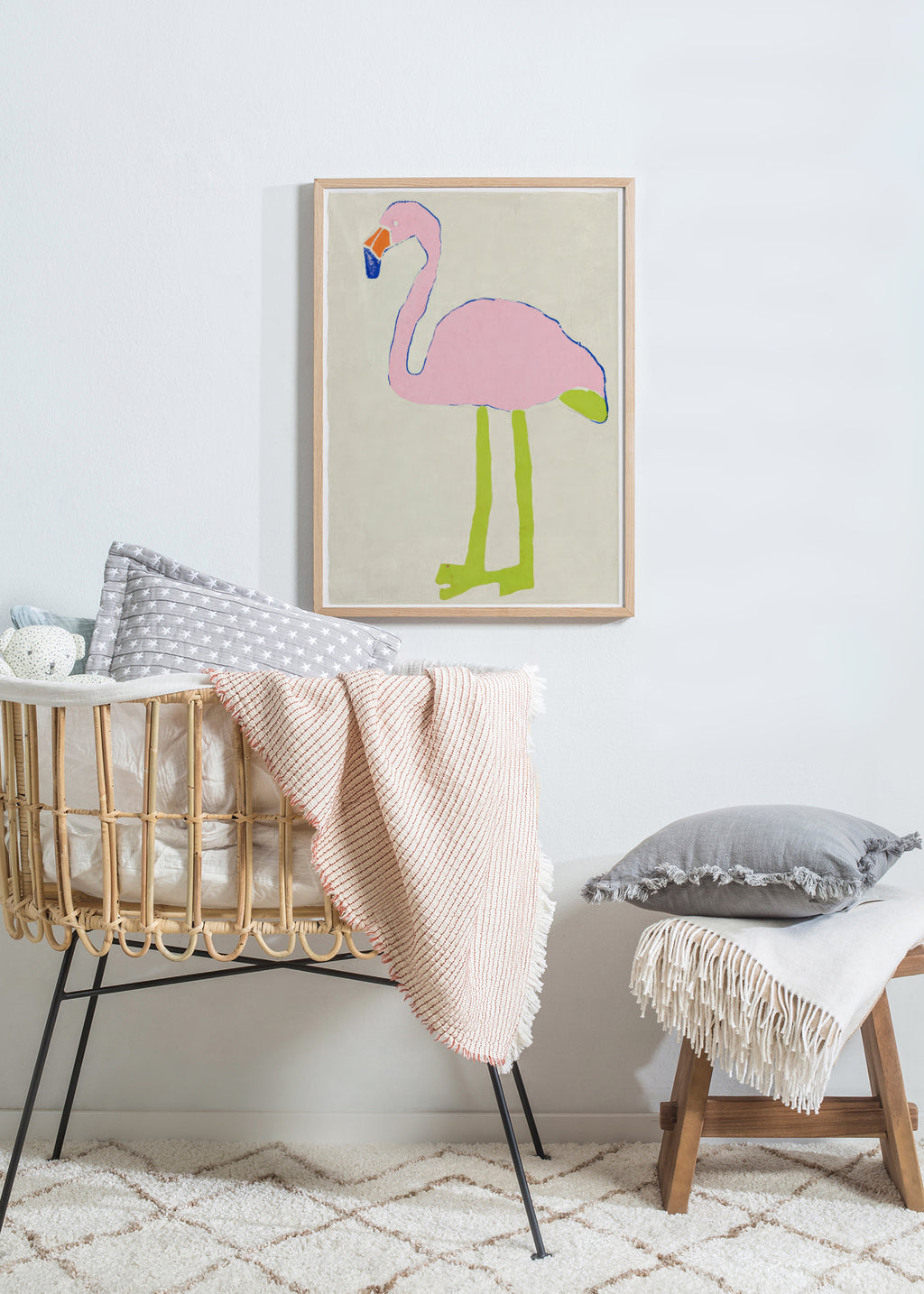 Pink Flamingo - Framed poster in an interior