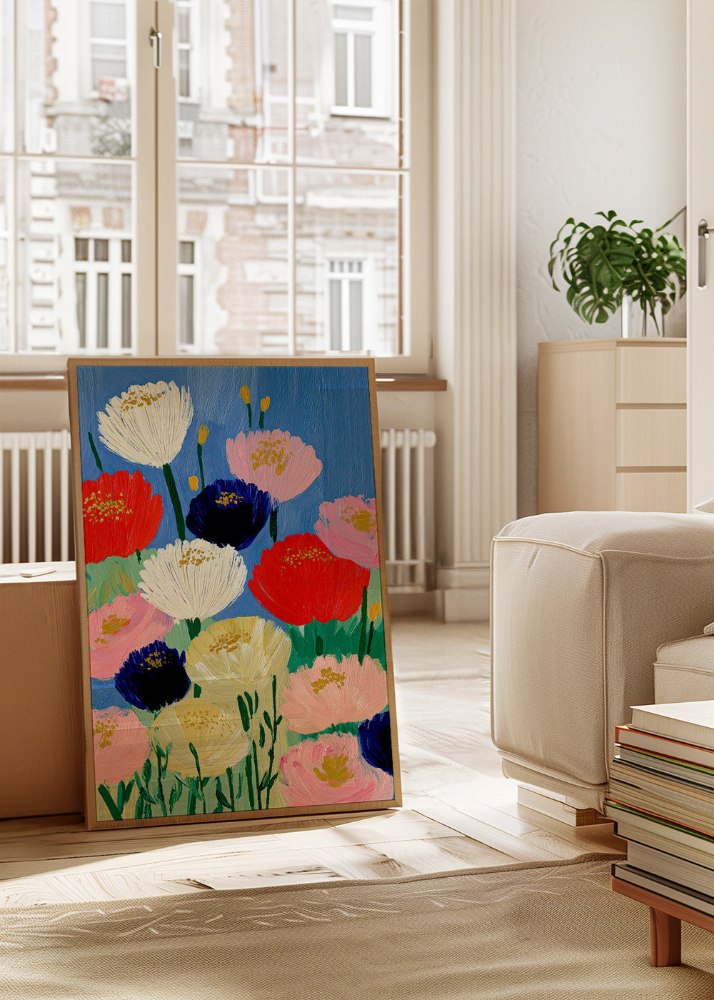 Botanical print with bold brush flowers