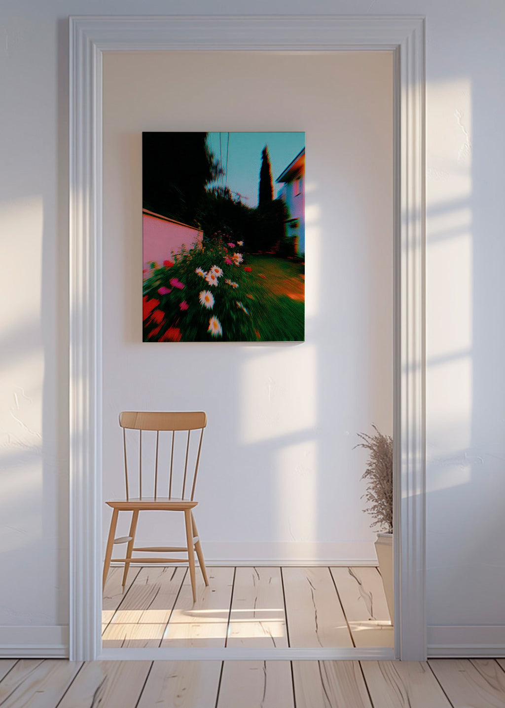 Botanical print: blurred garden with daisies