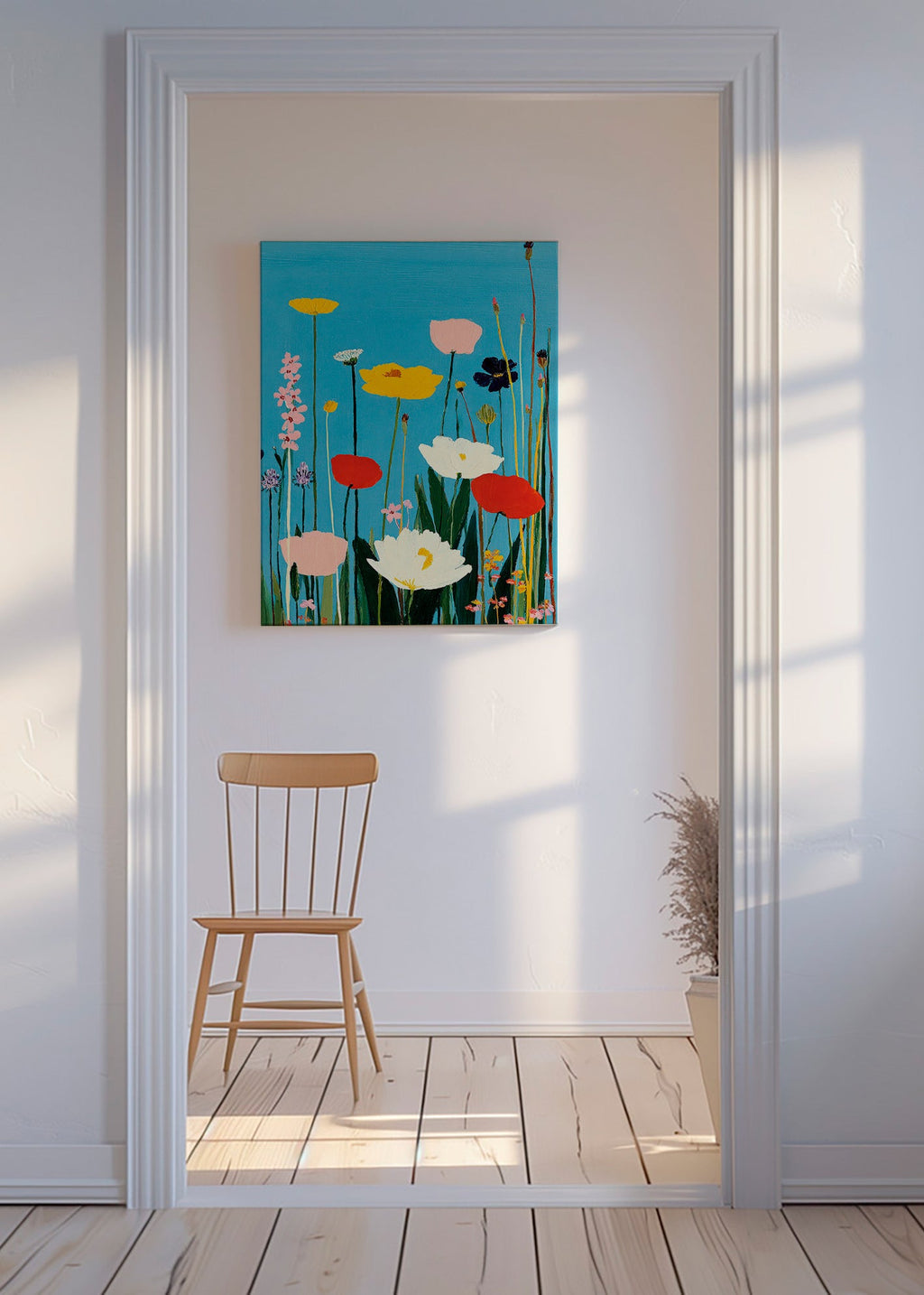 Botanical print of wildflowers on blue