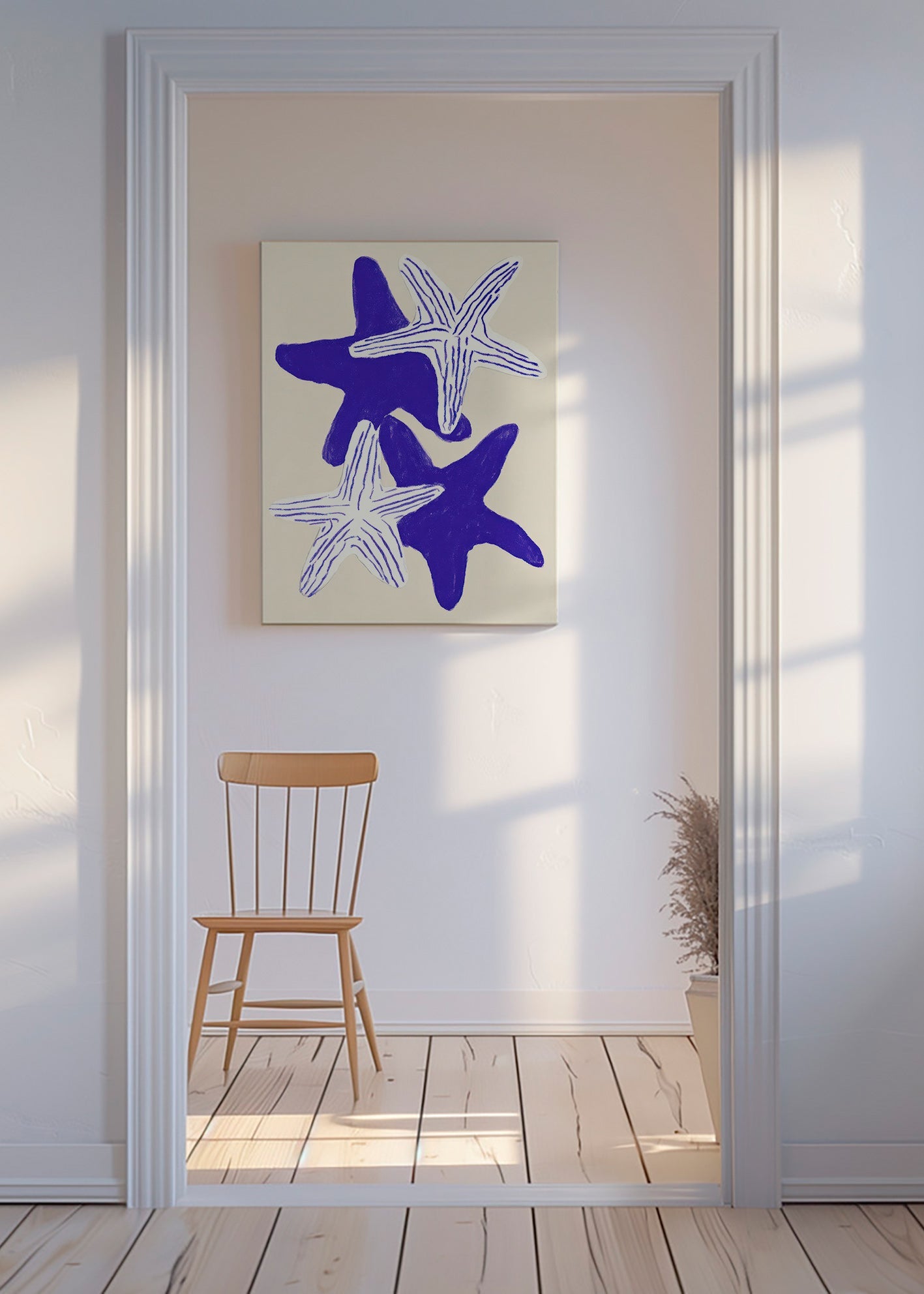 Starfish artwork in indigo