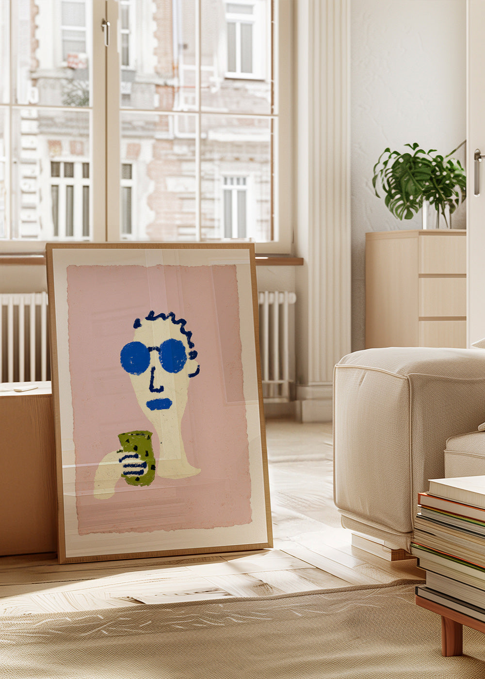 Illustration portrait with blue sunglasses