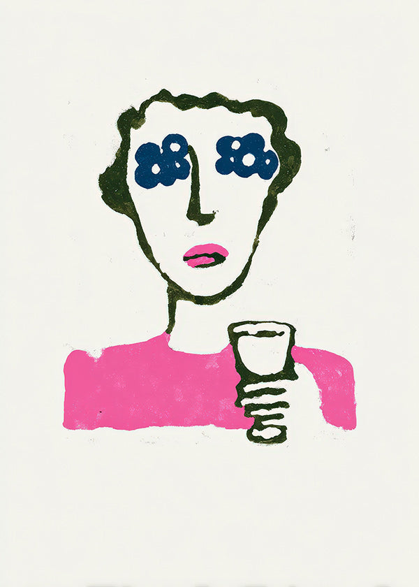 Illustration with floral eyes and cup