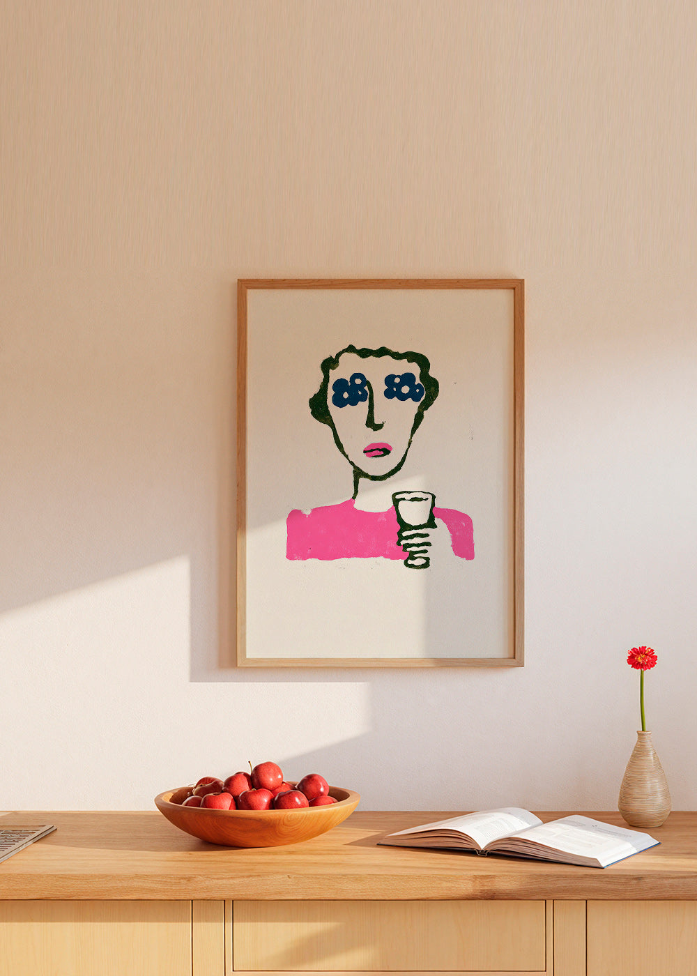 Illustration with floral eyes and cup