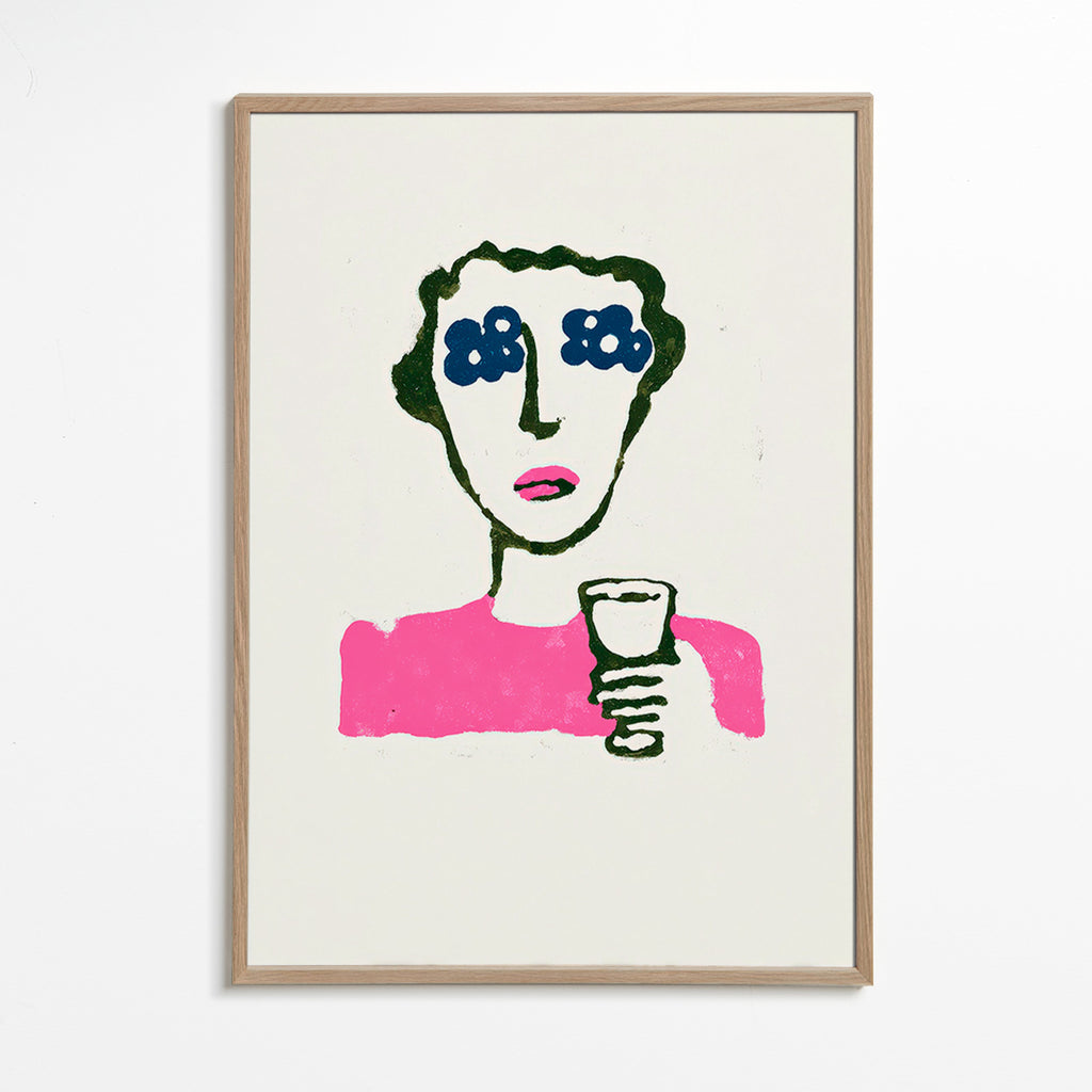 Illustration with floral eyes and cup