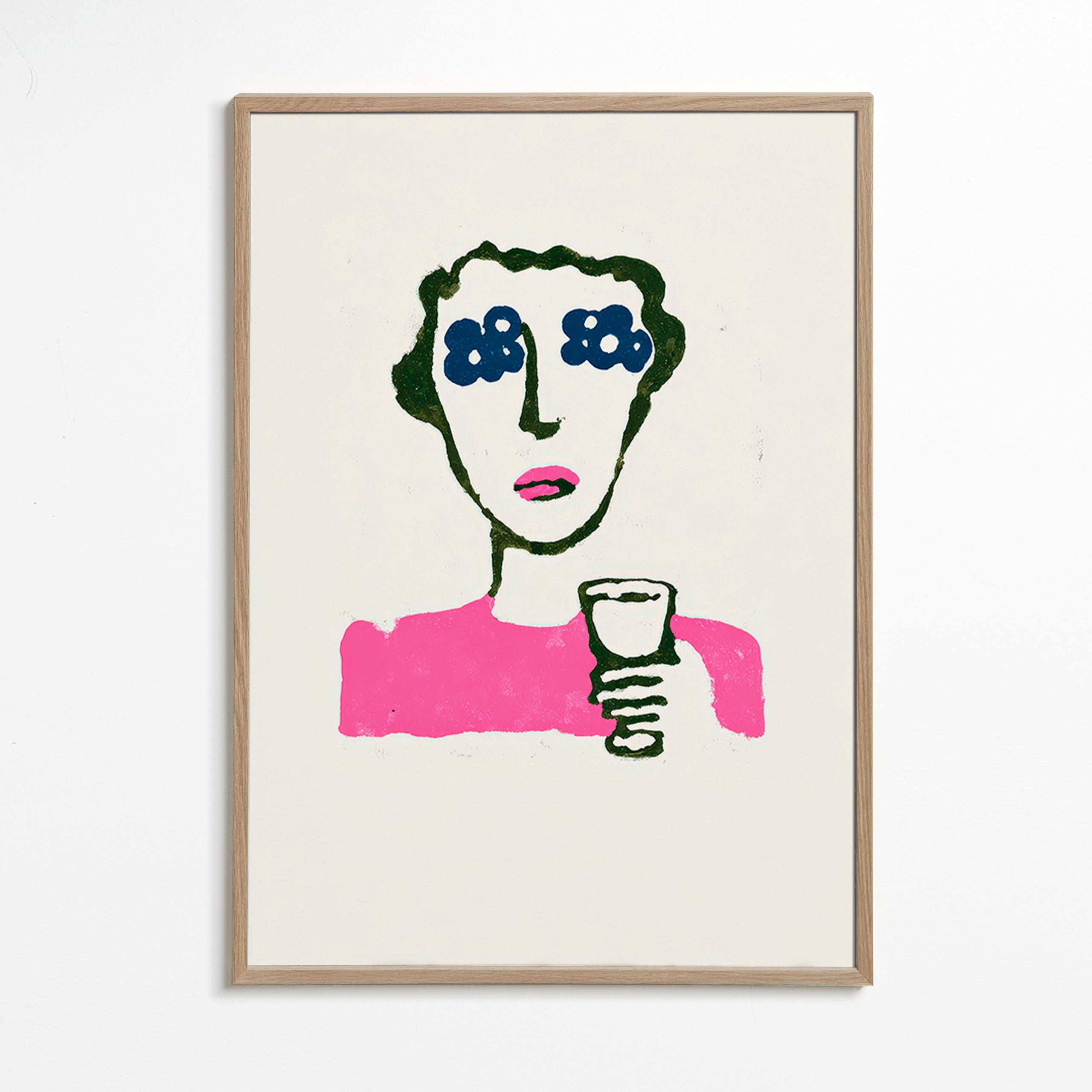 Illustration with floral eyes and cup
