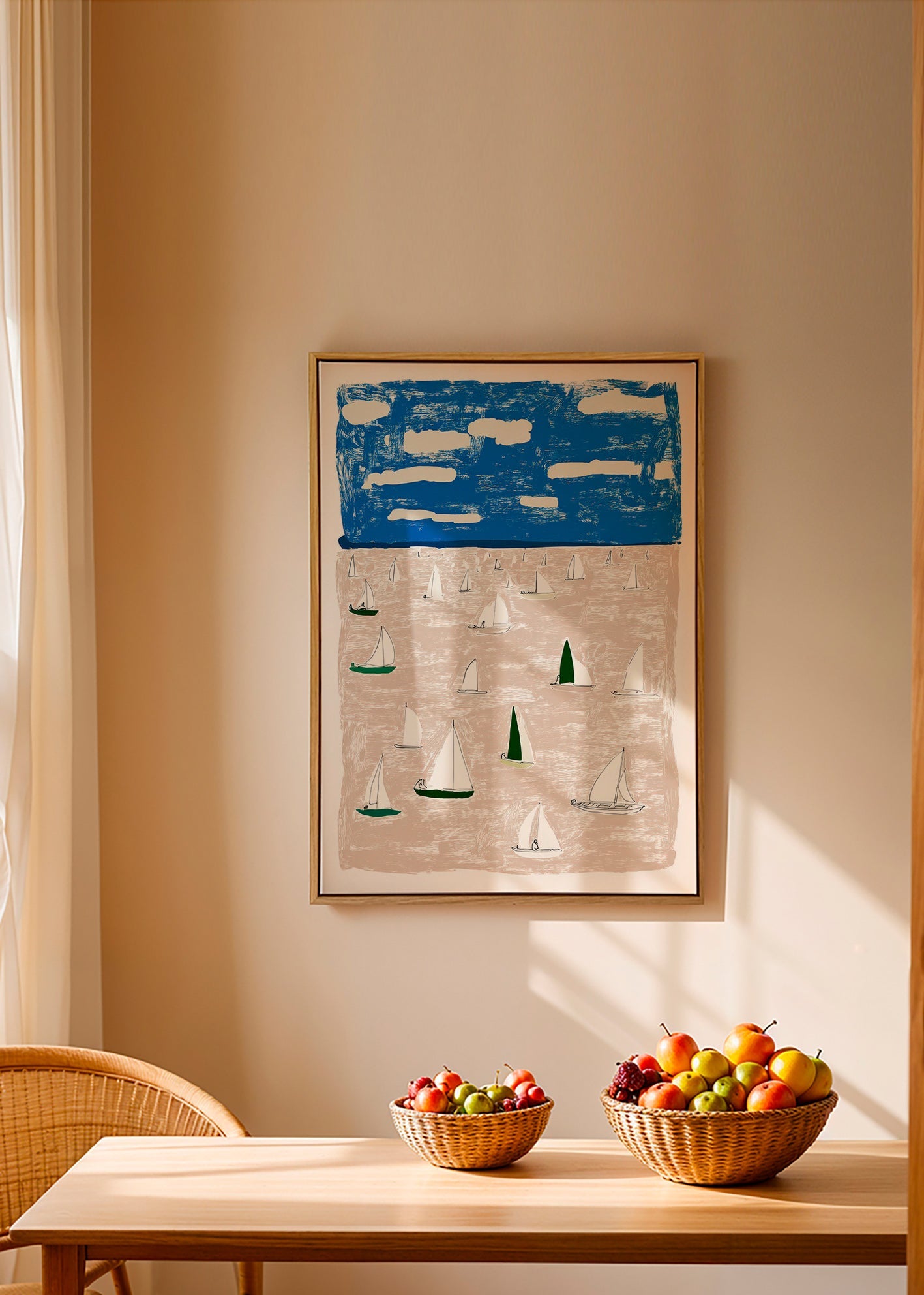 Landscape art with sailboats