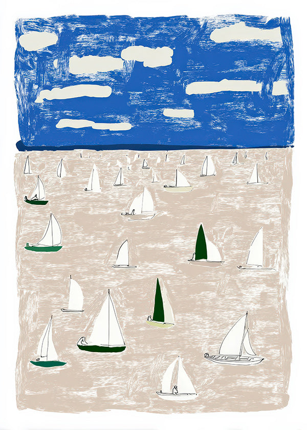 Landscape art with sailboats