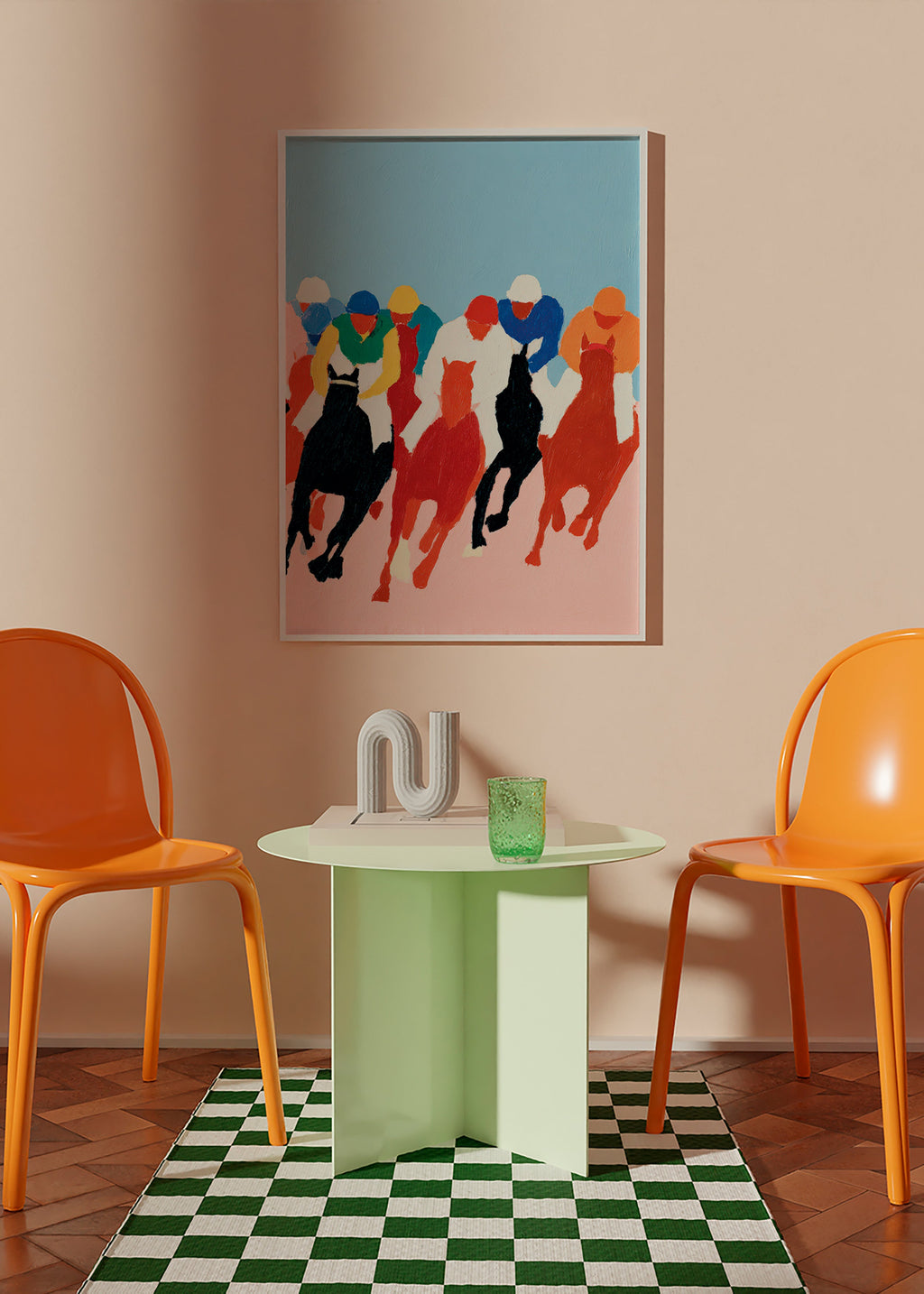 Sports art: colorful horse race