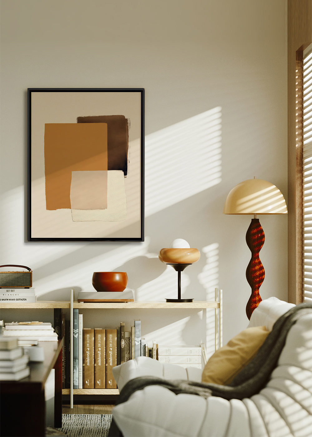 Abstract artwork in ochre layers
