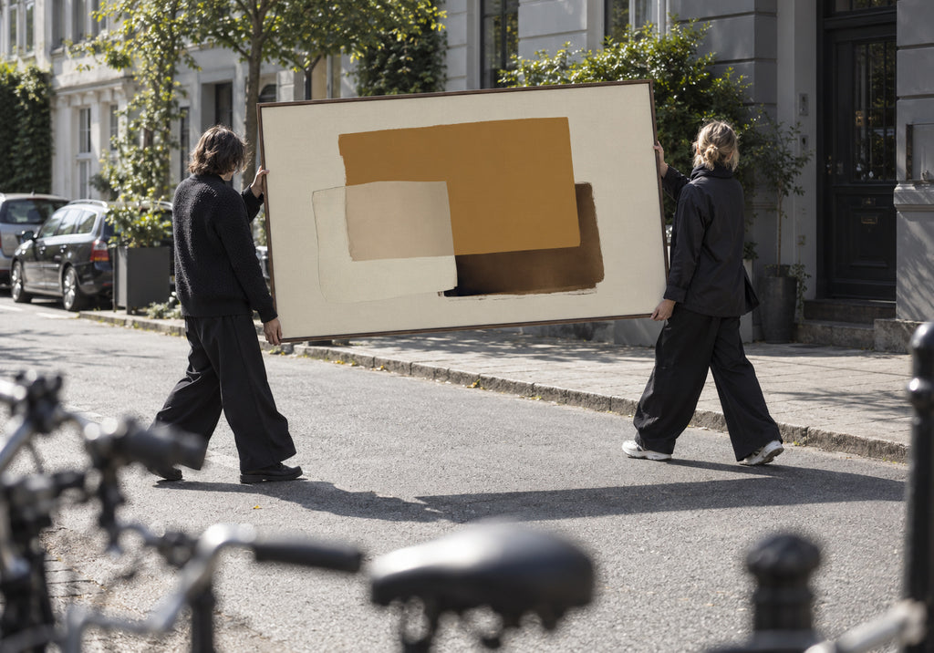 Ochre Layers - Framed canvas in an interior
