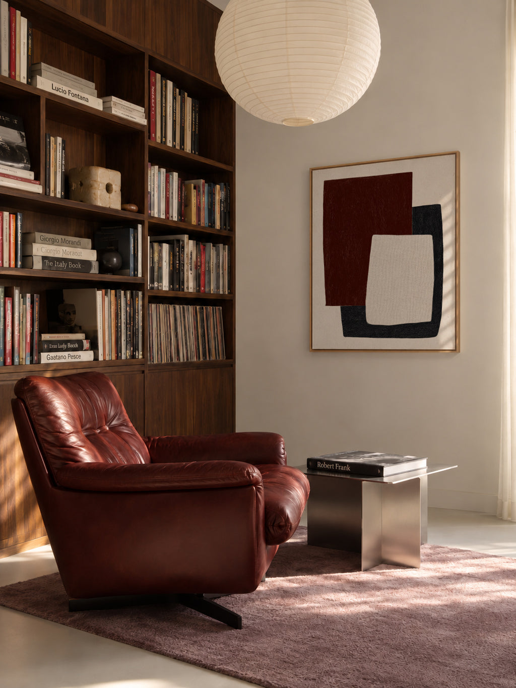 Burnt Shapes - Framed canvas in an interior