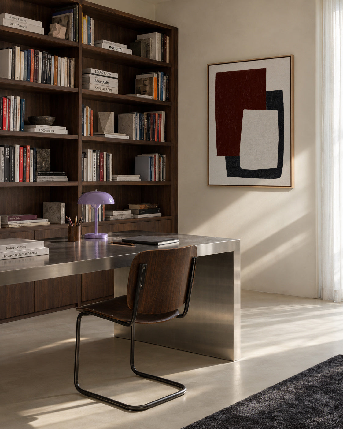 Burnt Shapes - Framed canvas in an interior