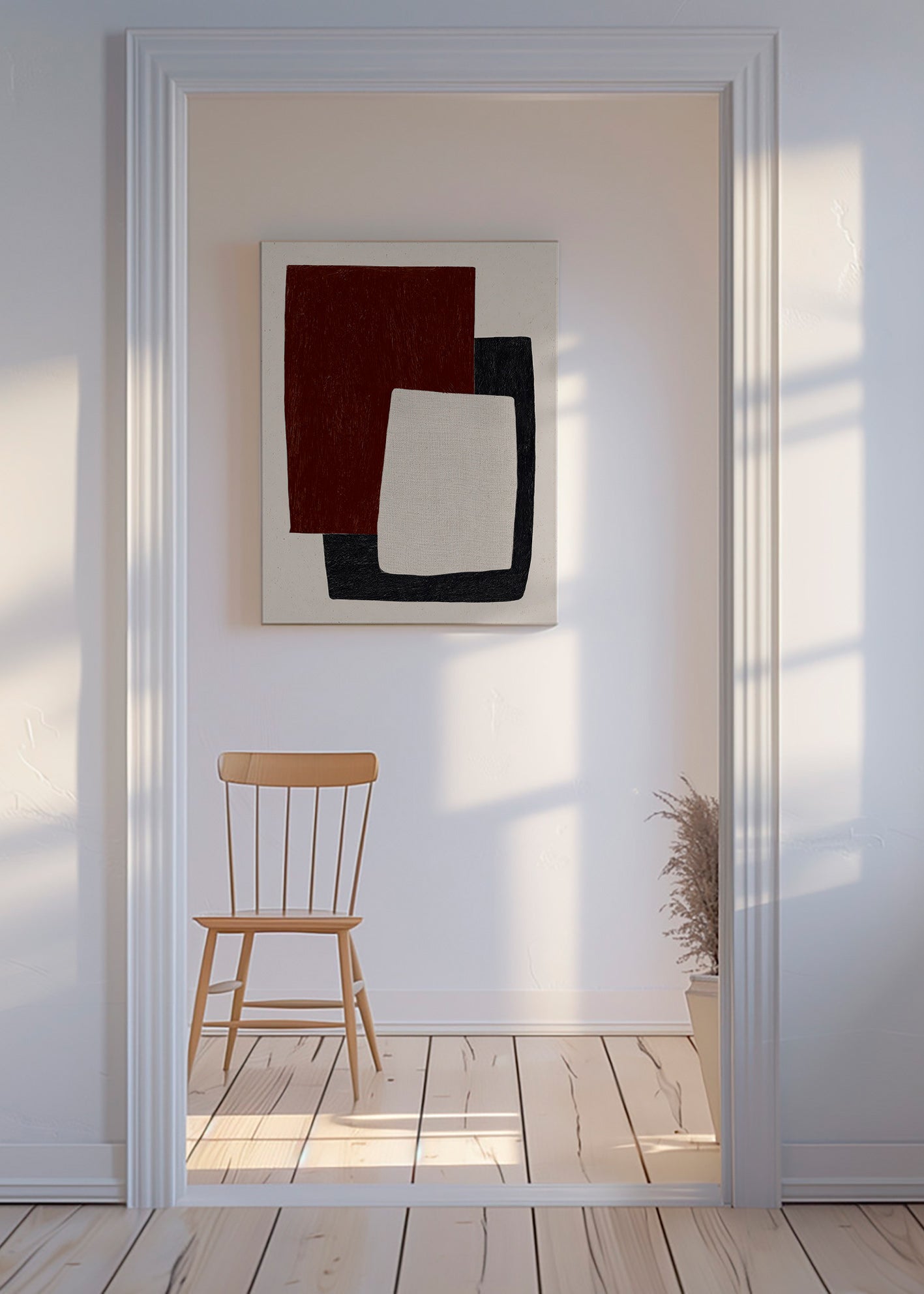 Geometric poster with overlapped burgundy shapes