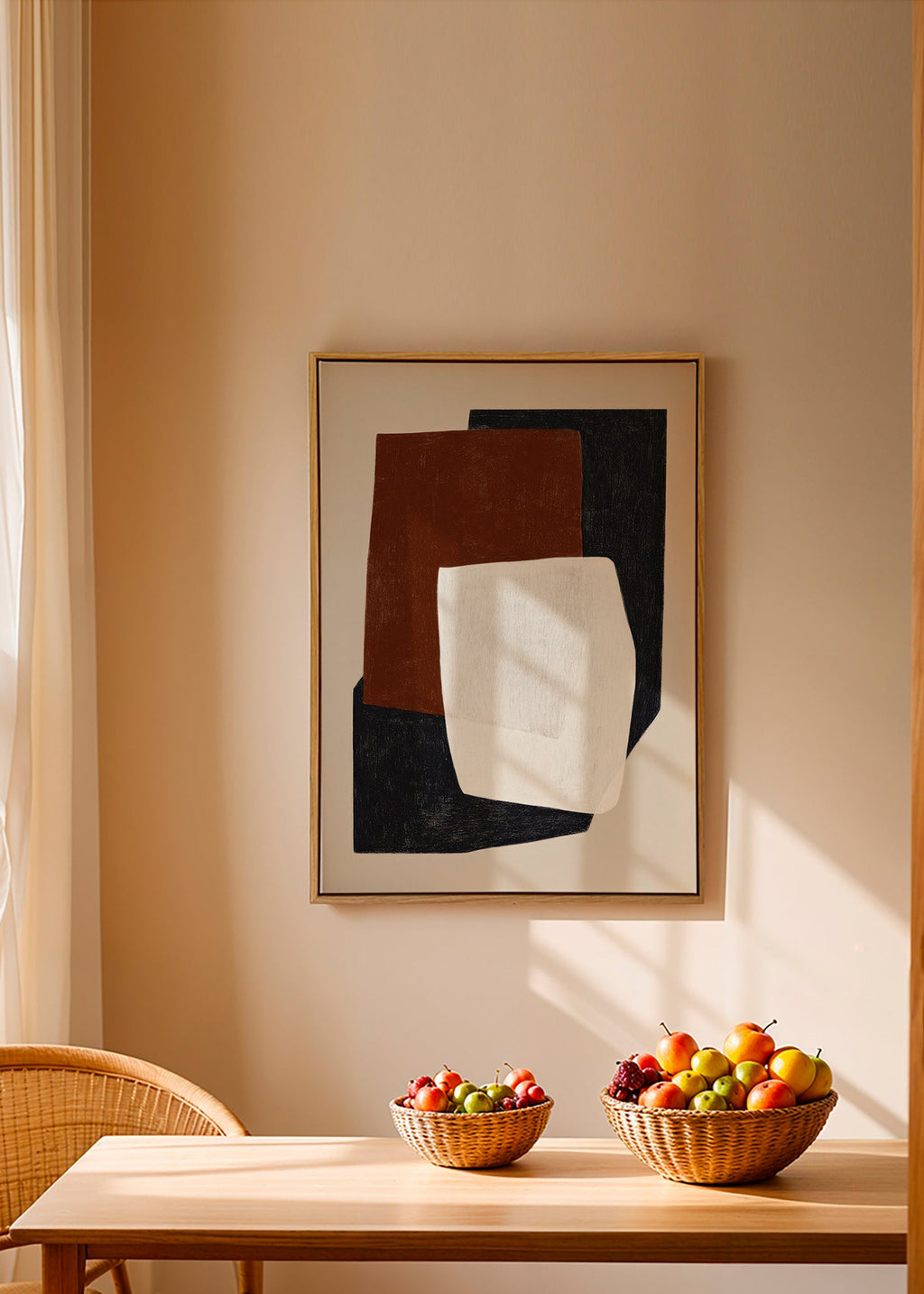 Geometric painting with layered earth blocks