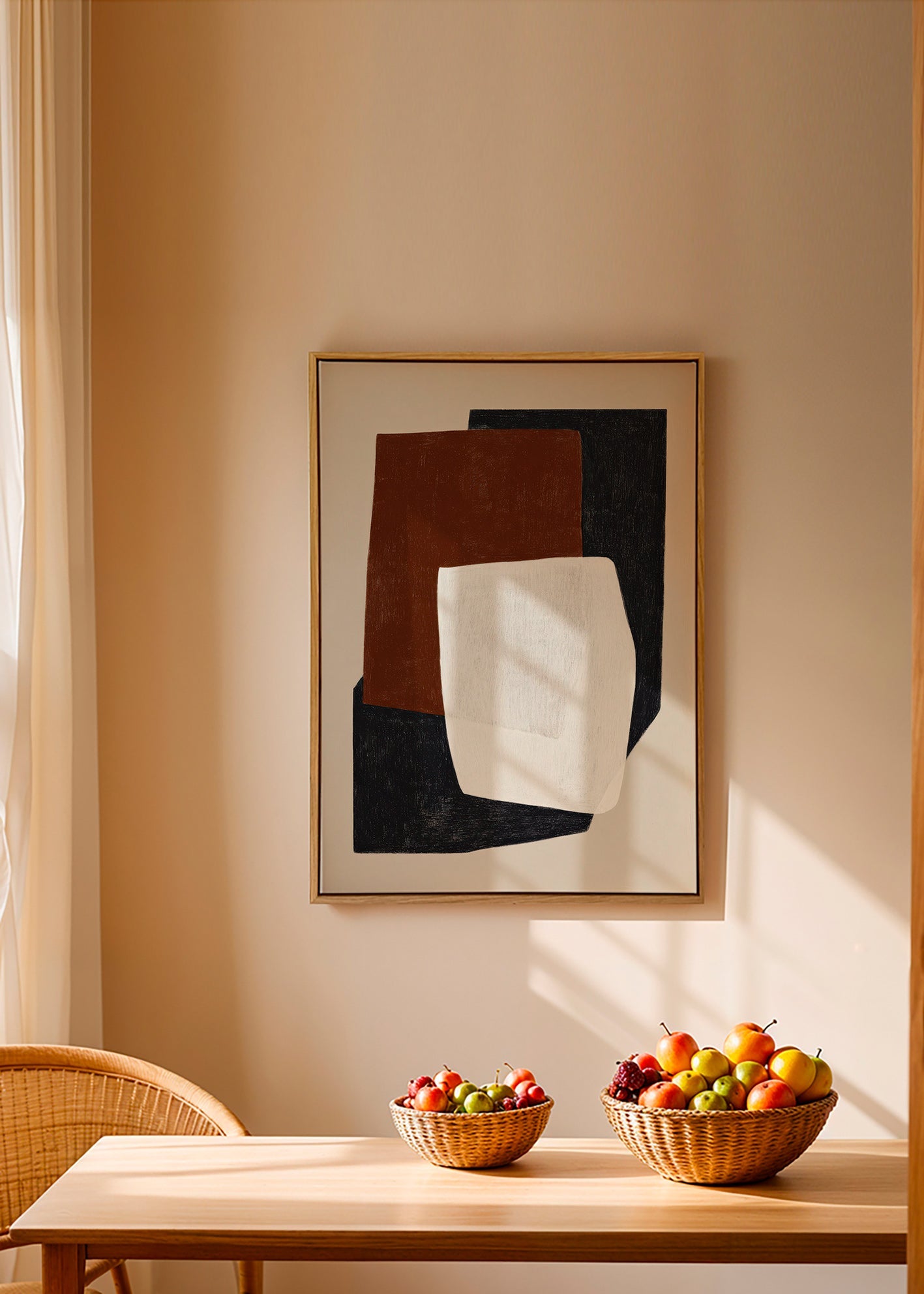 Geometric painting with layered earth blocks