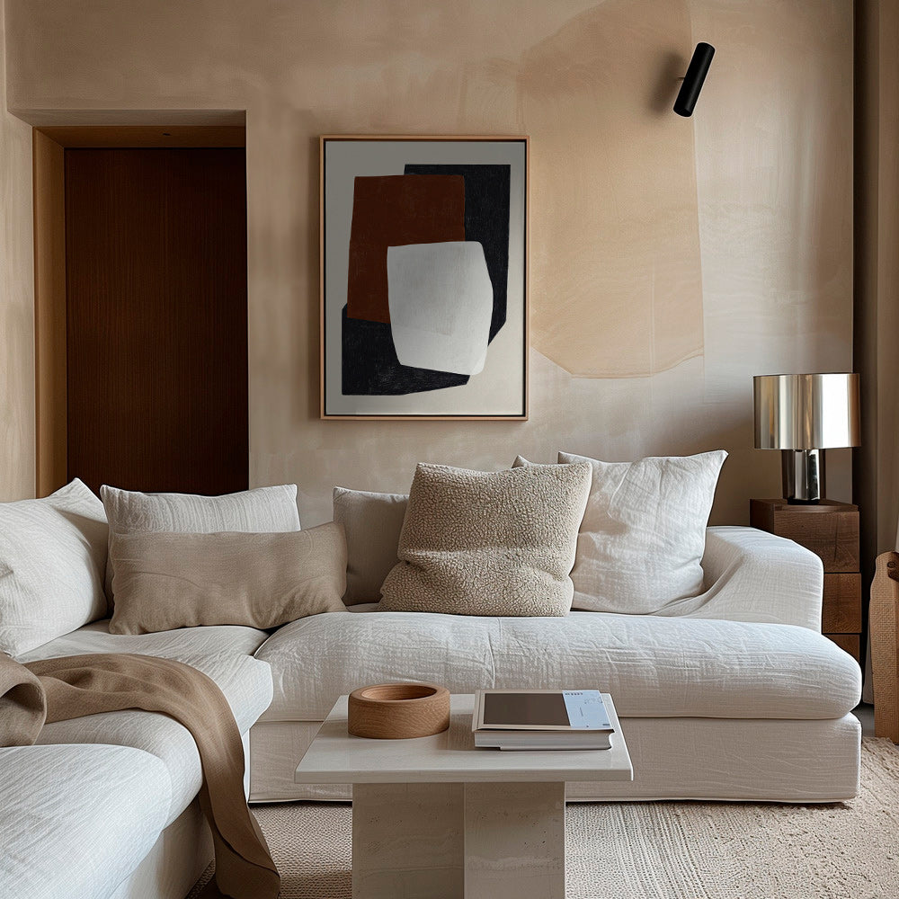 Geometric painting with layered earth blocks