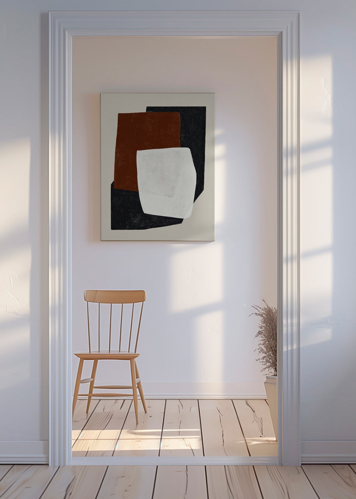Geometric painting with layered earth blocks