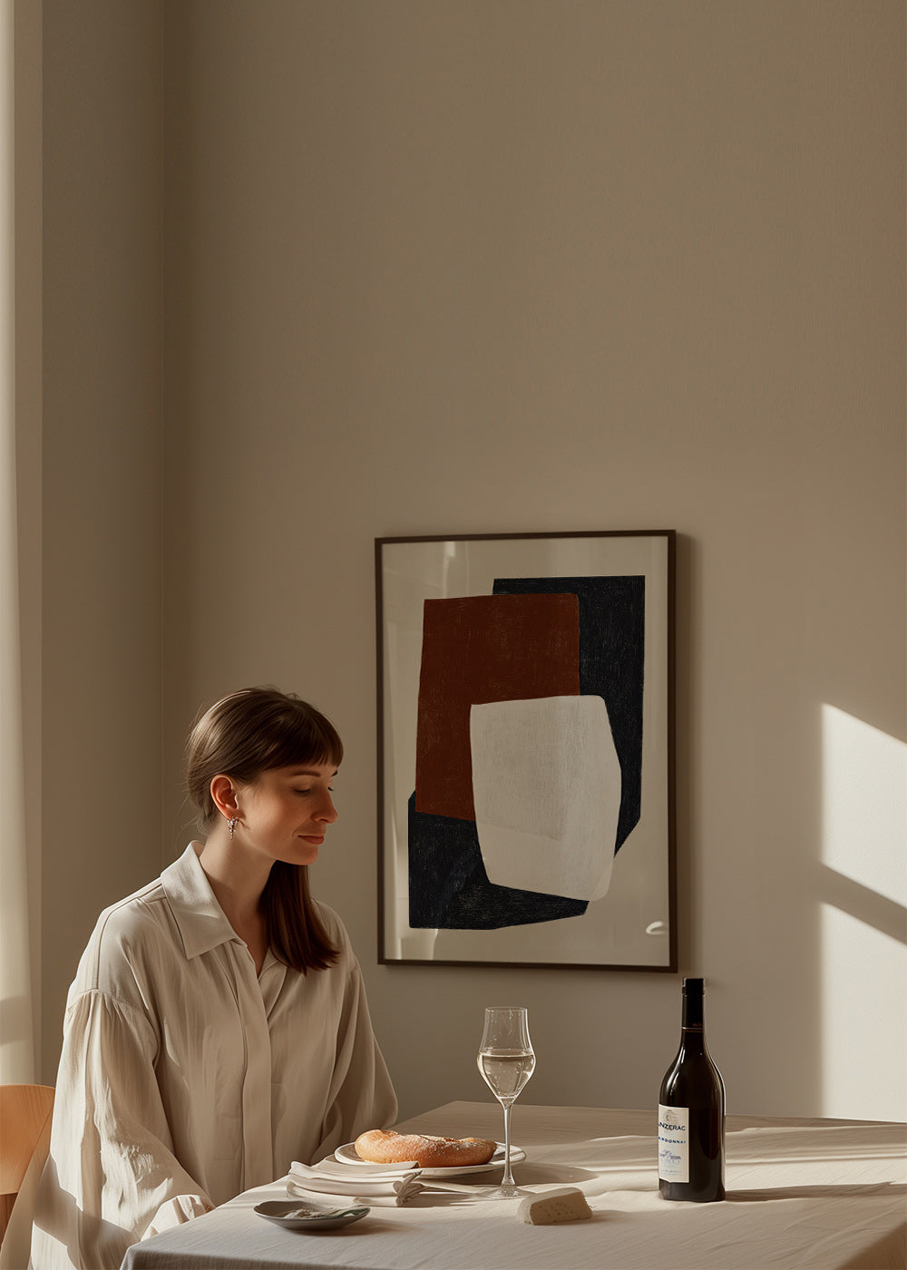 Geometric painting with layered earth blocks