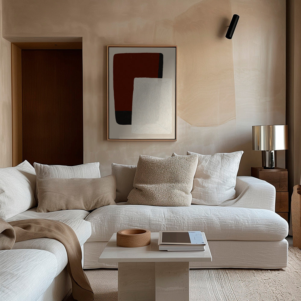 Abstract painting with earth and white blocks